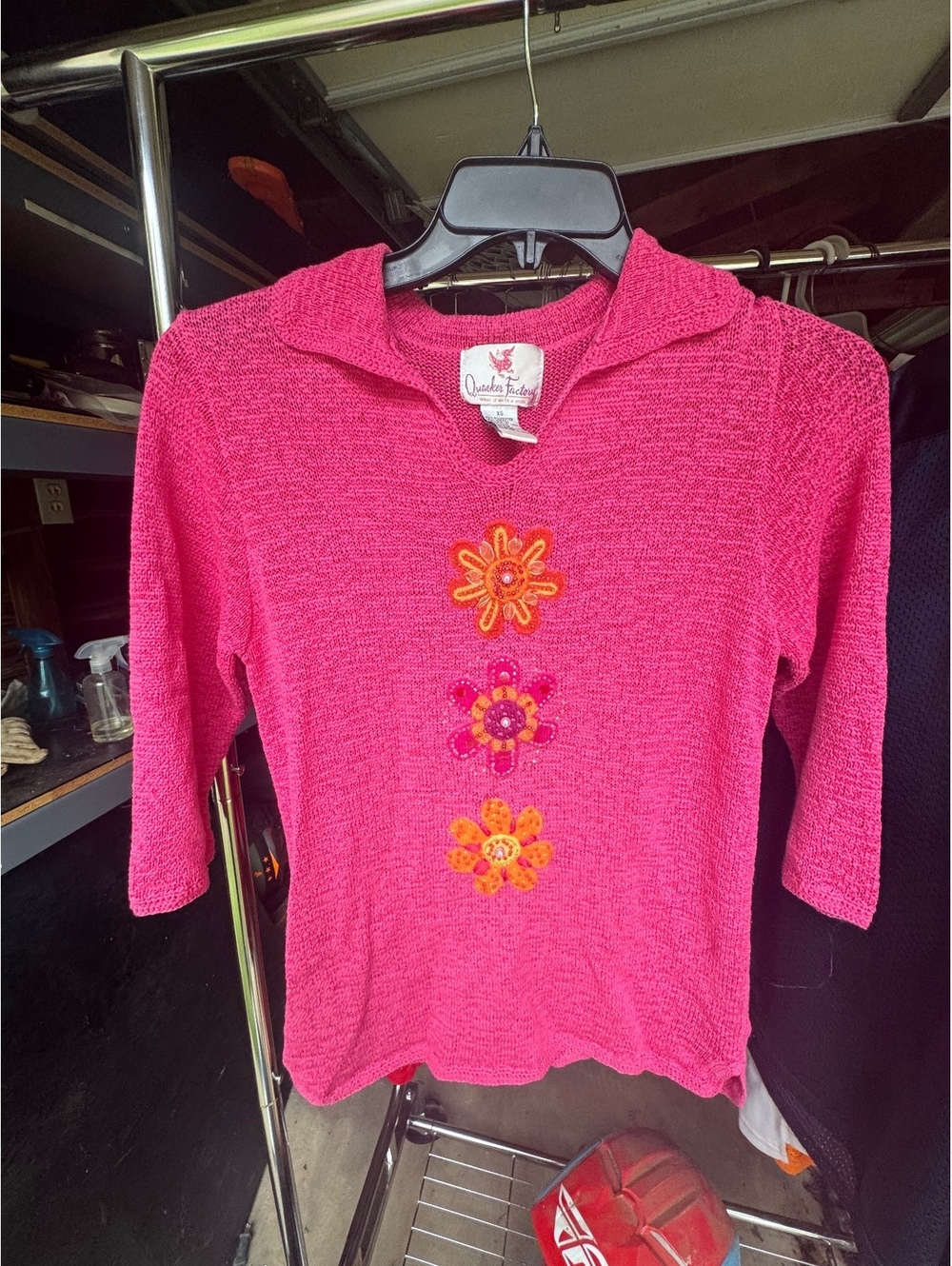 Quacker Factory Sz XS Pink POP-Art FUN Interesting Unusual Knit V-Neck Tunic Top - Picture 1 of 4